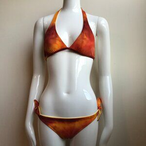 Billabong BLUE CRUSH era Vintage bikini tie dye reversible orange & solid yellow